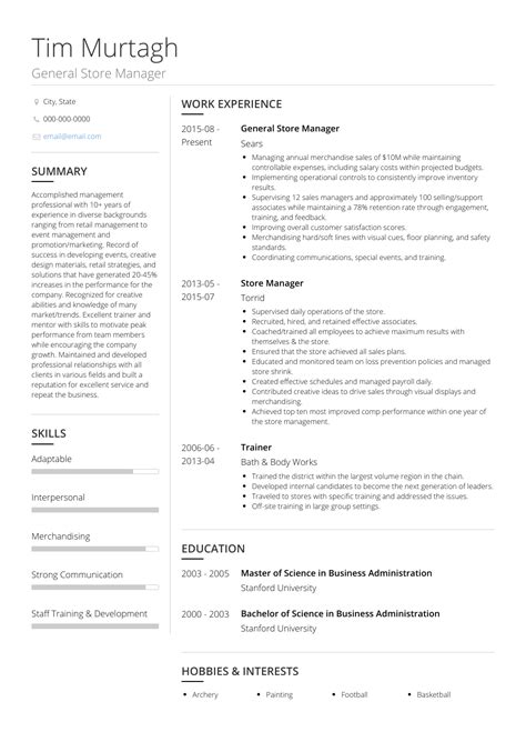 There is no best way to construct a cv; Store Manager - Resume Samples and Templates | VisualCV