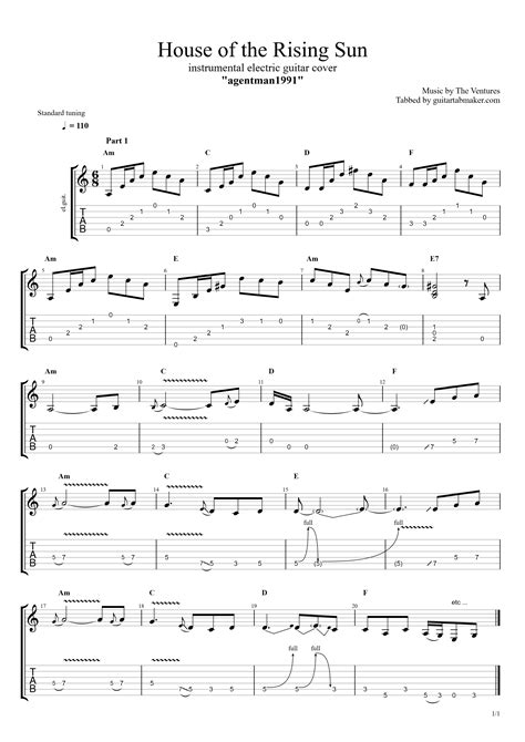 Vintage Guitar Tabs House Of The Rising Sun
