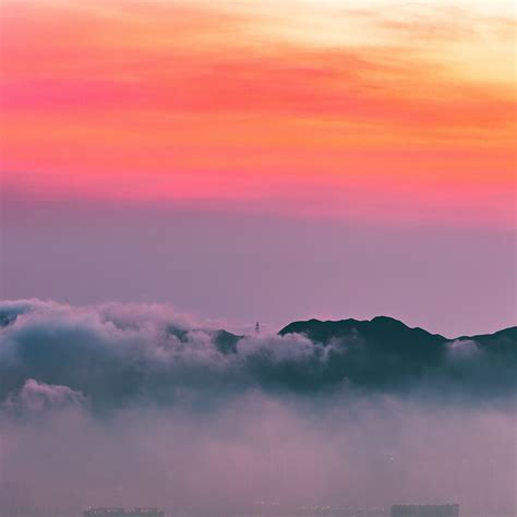 Download Wallpaper 2780x2780 Clouds Sunrise Mountain Dawn Fog City