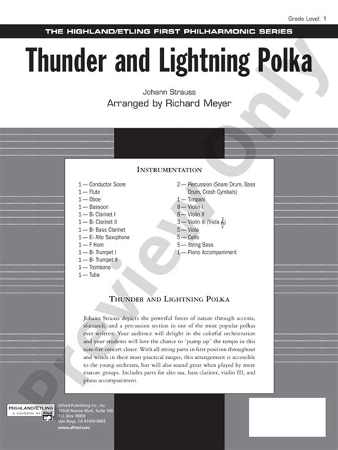 Thunder And Lightning Polka Full Orchestra Conductor Score And Parts