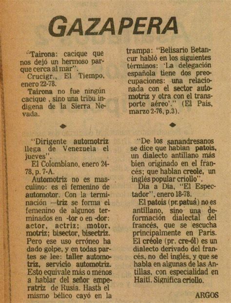 1º Gazapera De Argos En El Espectador 13 De Enero 1978 Columna Vip