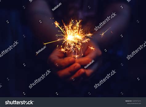 Christmas New Year Sparkler Woman Hands Stock Photo 1237371211