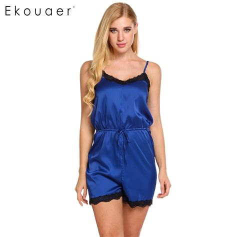 Ekouaer Women Summer Casual Nightwear Sleeveless Lace Trim Satin