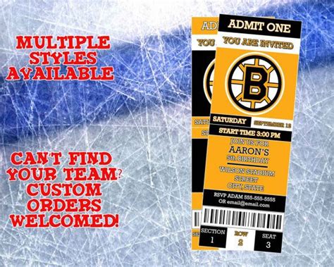 Boston Bruins Ticket Invitation Ticket Invitation Invitations