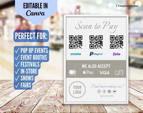 Small Business Payment Sign Template Scan To Pay Qr Code Etsy