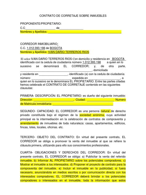 contrato de corretaje modelo sobre inmuebles pdf justicia crimen