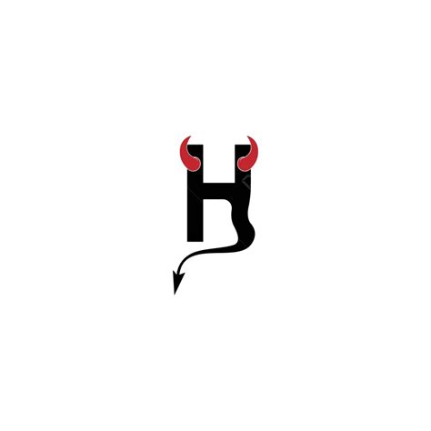 design de logotipo vetorial da letra h com chifres diabólicos e ícone de cauda vetor png