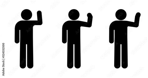 Man Raised His Hand Greeting Stick Figure Icon People Waving Their