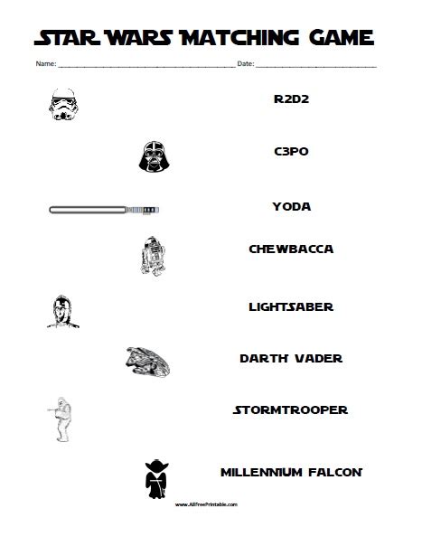 Print Star Wars Matching Worksheet Free Printable