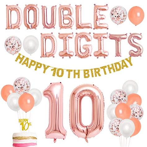 10th Birthday Decorations For Girls Rose Gold Double Digits 10 With