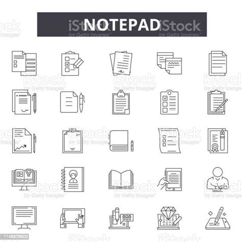 Notepad Line Icons Signs Vector Set Linear Concept Outline Illustration