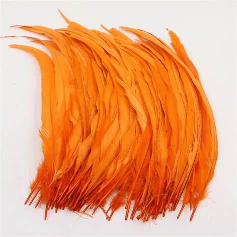 100pcs Dyed Loose Rooster Tail Feathers Orange Chicken Tail Feather For Dresshats Trims 30