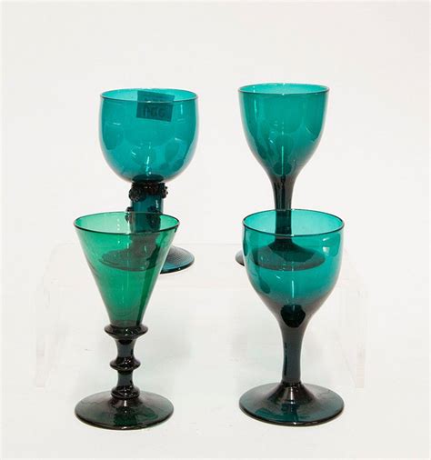 19th Century Bristol Green Goblets Set British Victorian Glass
