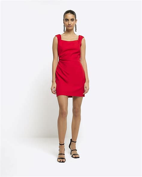Red Ruched Bodycon Mini Dress River Island