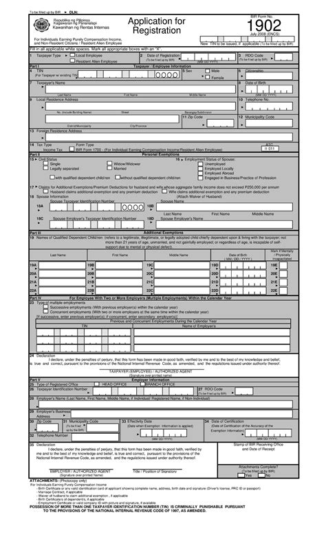 Bir Form 1902 Bir Form To Be Filled Up By Bir Dln Fill In All