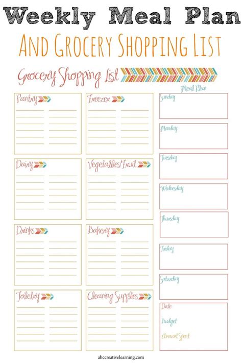 weekly meal planner  grocery shopping list meal planner printable