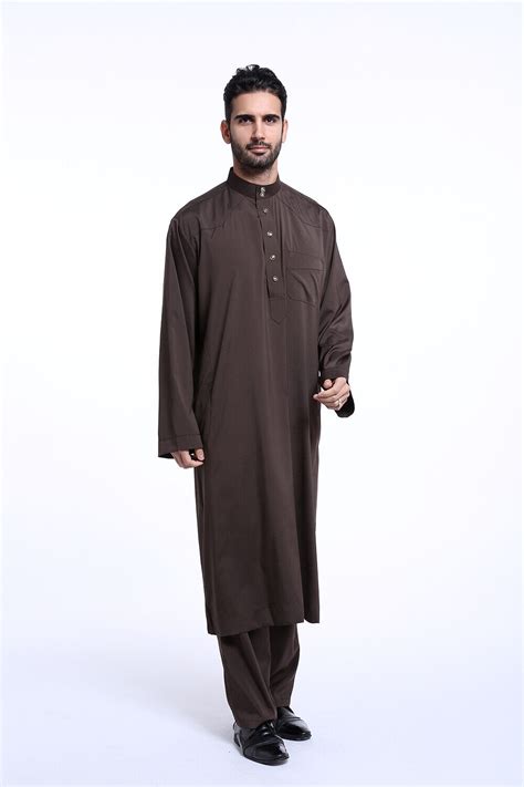 Men Muslim Fashion Kaftan Long Sleeve Robe Arab Loose Abaya Galabia