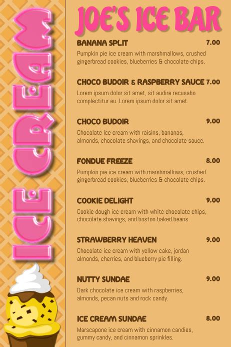 Copy Of Ice Cream Menu Template Postermywall