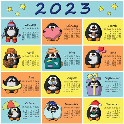Calendario Para 2023 Con Lindos Personajes De Dibujos Animados