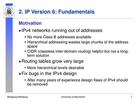 Ppt Ip Version 6 The Next Generation Ip Protocol Wolfgang Effelsberg