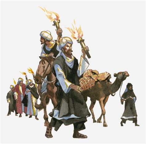 Illustration Of Ibn Battuta And Men Holding Flaming Torches As They