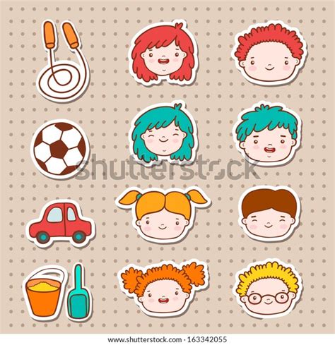 Doodle Kids Faces Icons Stickers Vector Stock Vector Royalty Free