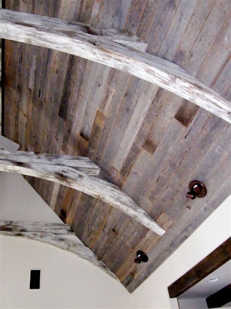 Antique Gray Oak Barn Boards Applied As Ceiling Paneling