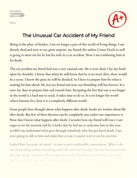 The Unusual Car Accident Of My Friend Essay Example Words Gradesfixer