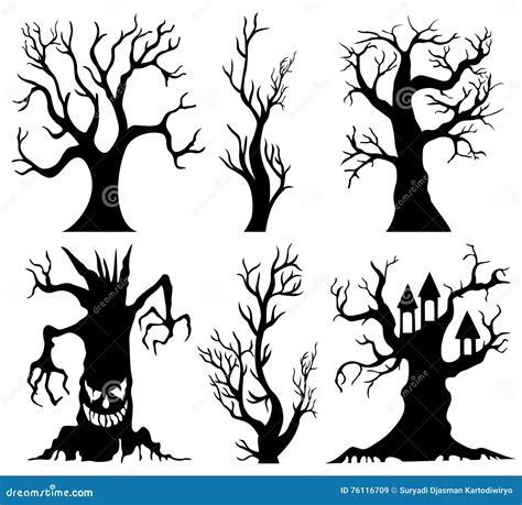 Set Of Spooky Halloween Tree Cartoon 76116709