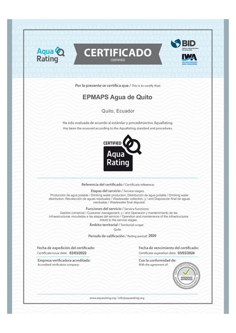 Certificación Aquarating Bienvenido A Epmaps