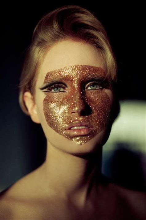 Gold Face Glitter Make Up Fashion Editorial Makeup Beauty