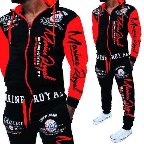 Zogaa Mens Jacket And Pants Alphabet Print Sportswear Suit Marine