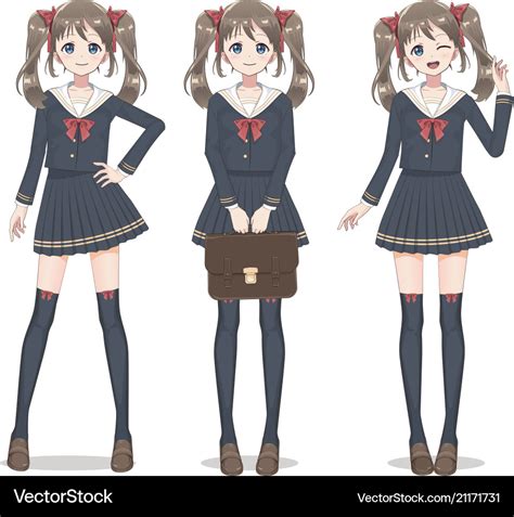 Anime Manga Schoolgirl In A Skirt Royalty Free Vector Image