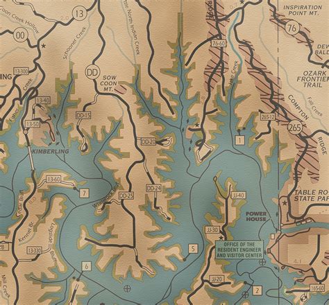 Table Rock Lake Map Classic Style Gallup Map