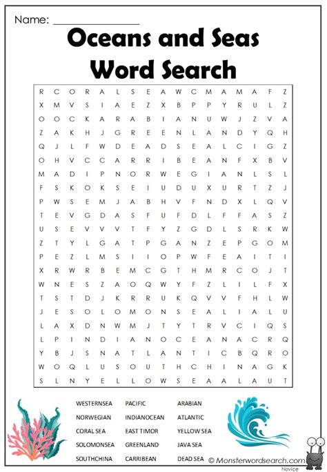 Oceans And Seas Word Search In 2023 Ocean Words Word Find Word