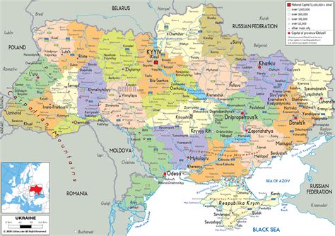 * los datos que aparecen cuando se abre la página por primera vez son datos de muestra. Grande mapa político y administrativo de Ucrania con ...