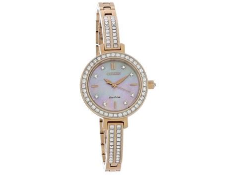 citizen eco drive silhouette crystal ladies rose gold pvd steel watch em0863 53d