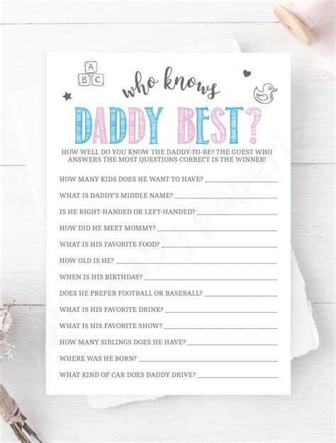 Who Knows Daddy Best Baby Shower Game Gender Reveal Games Baby Shower