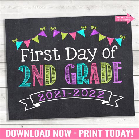 First Day Of 2nd Grade 2021 2022 Photo Prop Printable Pink Etsy