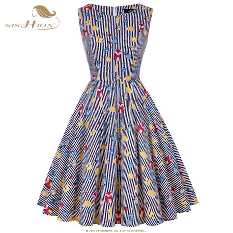 Sishion Cotton Rockabilly Dress Summer 50s Retro Vintage Dresses Plus Size Women Clothing Pin Up