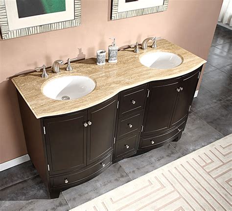 Enhance your master bathroom with an elegant double vanity. Silkroad Exclusive 60-inch Travertine Stone Top Bathroom ...