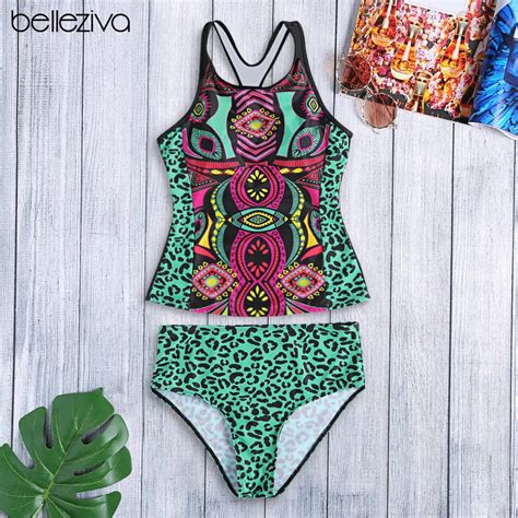 belleziva leopard print biquini swimwear women sexy swimsuit tankini set bathing suit beachwear