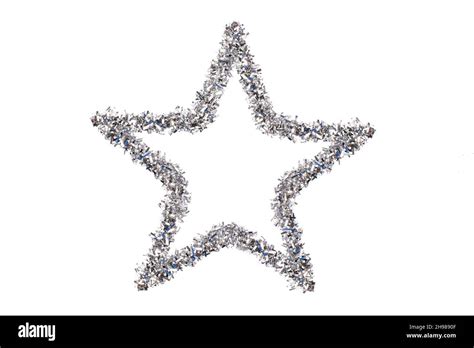 Christmas Tree Decoration Silver Star Isolated On White Background
