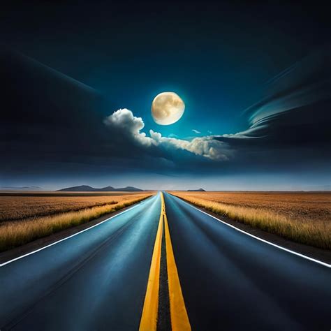 Premium Ai Image Asphalt Road In The Mountains With The Moon In The Sky