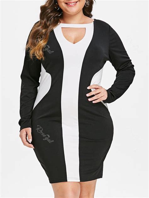 48 Off Plus Size Keyhole Contrast Bodycon Mini Dress Rosegal