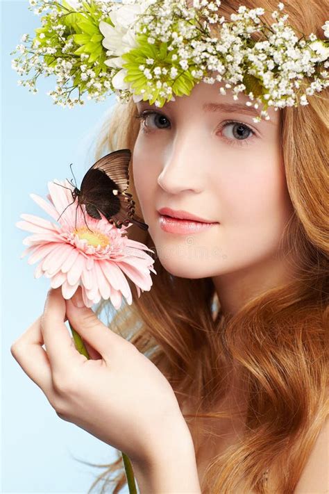 Beautiful Girl And Butterfly Stock Photo Image Of Eyes Haired 20858362