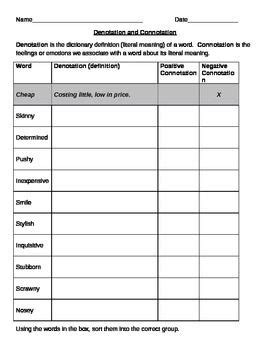 Denotation and connotation worksheet answer key