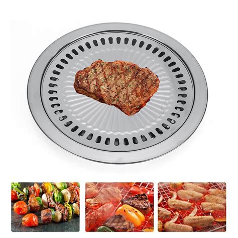 Stainless Steel 30cm Bbq Grill Plate Barbecue Non Stick Coating Roaster