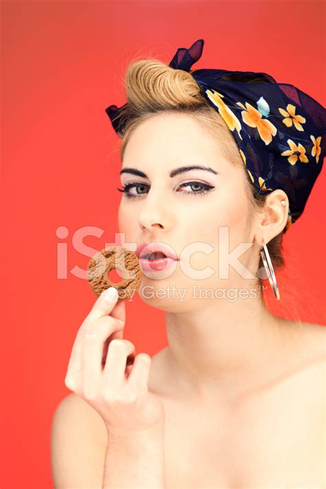Pin Up Girl With Biscuit Stock Photo Royalty Free Freeimages