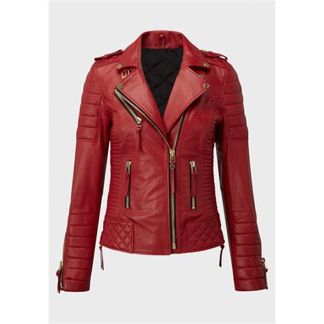 Motorcycle Gold Zip Red Leather Jacket | Red leather jacket men, Leather jackets women, Leather ...